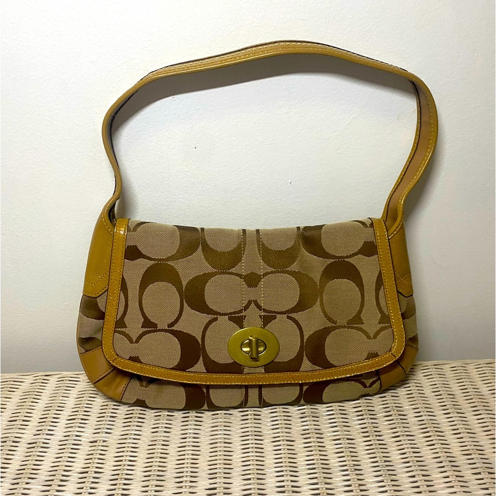 COACH KHAKI CAMEL ERGO SIGNATURE FLAP